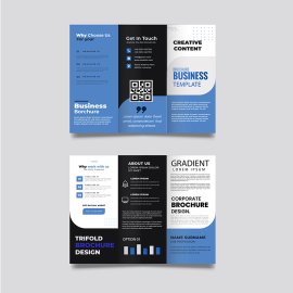 Trifold brochure blue color with qr code vector