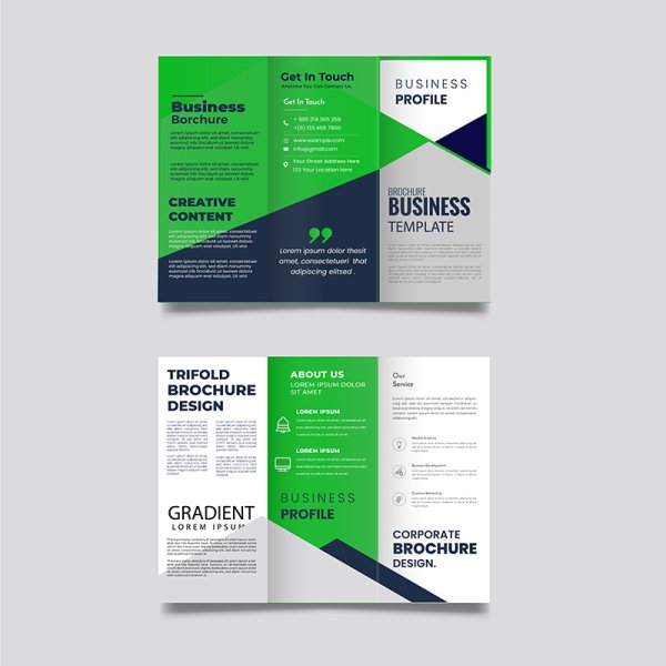 Green Vector Abstract Trifold Brochure Template - Free Png Images