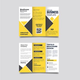 Free vector yellow color business trifold in abstract style