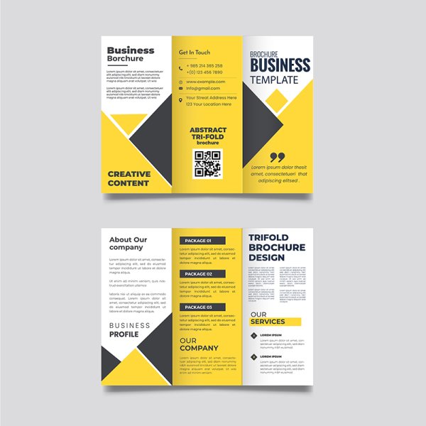 Free vector yellow color business trifold in abstract style - freepng