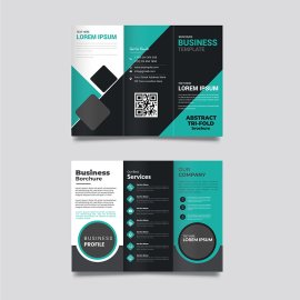 Abstract green and black trifold brochure template with photo