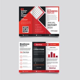 Free vector modern red trifold business brochure template