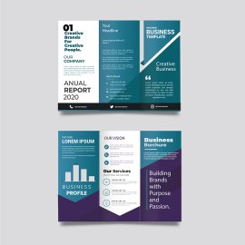 Free vector blue business trifold brochure template with infographic