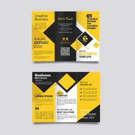 Yellow and black minimal modern trifold business brochure design