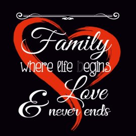 Family Where Life Begins And Love Never Ends Lettering Quote