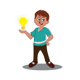 Think Pose PNG Kid Boy With Idea Bulb Vector