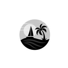 Flat Sunset Icon With Palm Trees Landscape Vector