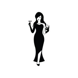 Elegant Woman PNG With Glasses Of Wine In Her Hand