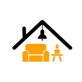Free Orange And Black PNG Vector Sofa And Home With Hanging Lamp Interior Flat Icon Design