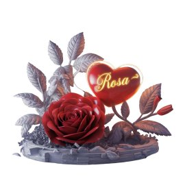 3D photograph of a red rose with a tiny red heart
