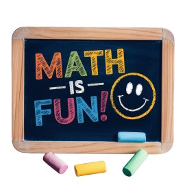 A chalkboard with the text