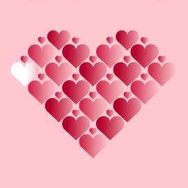 Heart icon made of interlocking red and white hearts.