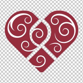 Heart icon made of two intersecting red hearts. The hearts are filled with white, swirling patterns. PNG