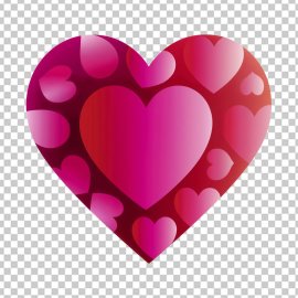 Heart icon with a gradient of pink to red colors. The heart is filled with multiple smaller hearts in varying sizes, all in the same color gradient