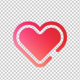 Heart icon with a red heart shape and a simple outline. The heart is filled with a gradient of pink to red.