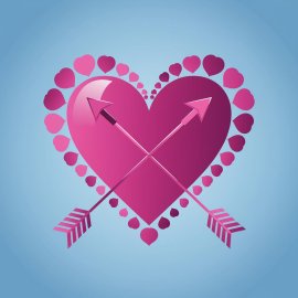 PINK HEART with two intersecting arrows. The heart is made of multiple smaller hearts that gradually fade out to the edges