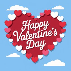 Red heart with a white outline. The heart is filled with white and red hearts of various sizes.