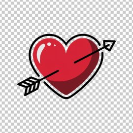 Vector illustration of a red heart with a white outline. The heart has a small arrow piercing through it.