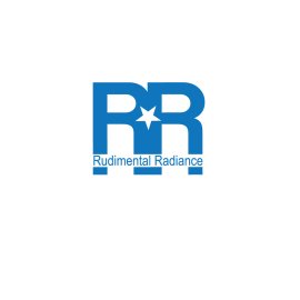 Rudimental Radiance Monogram Logo|RR Initials with Central Star Emblem|Modern Blue Wordmark Identity|Clean Minimalist Corporate Symbol