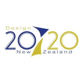 Design 2020 New Zealand logo vector|Modern numeric wordmark with abstract arrow motif|Blue and gold contemporary branding emblem|Clean minimalist identity for New Zealand design initiative