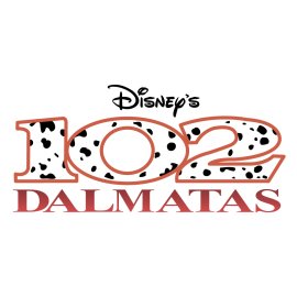 Disney 102 Dalmatas Logo Vector|Playful spotted typography with canine theme|Family-friendly cinematic branding emblem|Bold numeric mark inspired by Dalmatian puppies