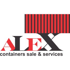 Alex Containers Sale & Services Logo | Industrial Container Solutions Emblem | Modern Logistics Brand Mark | Red and Black Cargo Container Icon