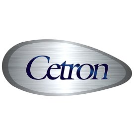 Cetron metallic emblem logo | Elliptical brushed steel brand mark | Sleek blue wordmark on chrome badge | Modern industrial identity design