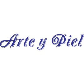 Arte y Piel wordmark logo | Elegant cursive blue lettering | Classic artisan brand identity | Sophisticated script typography