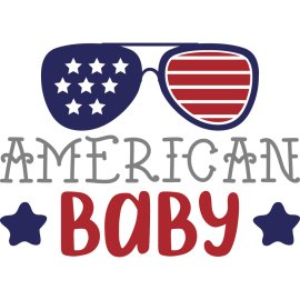 American Baby patriotic sunglasses logo|Stars and stripes infant fashion emblem|Playful red white and blue baby brand mark|USA themed kids apparel badge