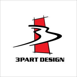 3PART DESIGN modern emblem | Dynamic abstract 3 logo | Bold red and black creative mark | Contemporary branding icon