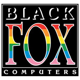 Black Fox Computers Logo Vector PNG | Rainbow Fox Typography Emblem | Bold Tech Brand Mark | Classic Framed Wordmark Design