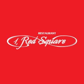 1, Red Square Restaurant Logo Vector|Elegant Script Dining Brand Mark|Red Background Gourmet Identity|Classic White Calligraphy Restaurant Emblem