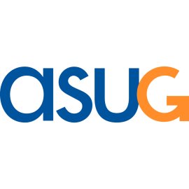 Americas SAP Users Group (ASUG) logo in bold typographic style|Professional ASUG wordmark highlighting the G in vibrant orange|Clean and modern emblem for the Americas SAP Users Group community|Corporate identity symbol representing SAP professionals and customer network