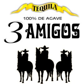 3 Amigos Tequila Brand Logo | Premium 100% de Agave Spirit Identity | Western Heritage and Friendship Emblem | Silhouetted Horsemen Iconography