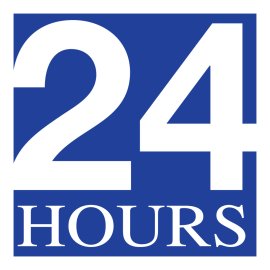 Domko Ltd 24 Hours Logo Vector PNG|Modern 24 Hours Time Icon by Domko Ltd|Bold Blue Square 24 Hours Emblem|Minimalist Domko Ltd 24/7 Service Mark