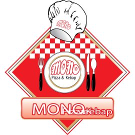 Mono Pizza & Kebap Logo Vector PNG | Classic Italian-Turkish Fast Food Emblem | Red Diamond Culinary Badge | Chef Hat and Cutlery Restaurant Icon