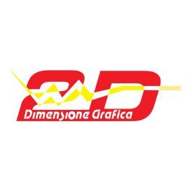 2D Dimensione Grafica Logo Vector|Modern Italian graphic design emblem|Dynamic red logotype with yellow accent line|Creative visual identity for Dimensione Grafica
