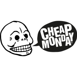 Cheap Monday Skull Emblem | Monochrome Streetwear Badge | Bold Typographic Speech Bubble Logo | Iconic Scandinavian Denim Brand Mark