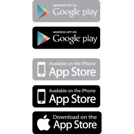 App Store and Google Play badge set vector|Android App on Google Play and iOS App Store icons|Mobile application download buttons for Android and iPhone|Official store branding for app distribution