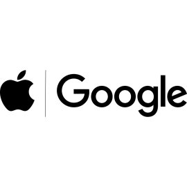 Apple and Google partnership logo vector|Minimalist Apple Google collaboration emblem|Monochrome tech alliance wordmark|Joint Apple-Google branding for Covid-19 initiative