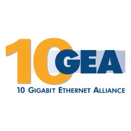 10 Gigabit Ethernet Alliance official logo vector|Bold numeric and typographic design for 10GEA|High‑speed networking industry emblem in orange and blue|Professional telecommunications standards organization mark