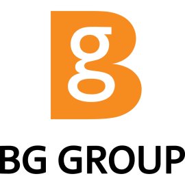BG Group bold monogram logo | Stylized orange B enclosing white g | Modern corporate energy identity | Minimalist letterform brandmark