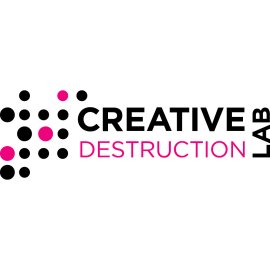 Creative Destruction Lab Logo Vector PNG | Modern startup accelerator wordmark | Bold dot-matrix innovation symbol | Pink and black technology venture identity
