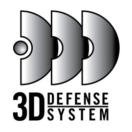 3D Defense System logo | Three-dimensional protection emblem | Metallic shield technology mark | Layered security brand symbol