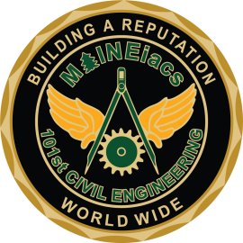101st Civil Engineering Maineiacs Emblem | Building a Reputation Worldwide Badge | Military Civil Engineering Unit Seal | Maineiacs Winged Gear Insignia