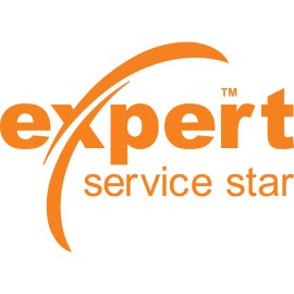 Expert Service Star Logo Vector PNG | Professional Service Excellence Emblem | Modern Orange Corporate Wordmark | Dynamic Customer Care Badge