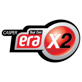 Casper Era Dual Core X2 Performance Emblem | High‑Power X2 Generation Badge | Dynamic Red and Silver Tech Identity | Compact Dual‑Core Device Branding