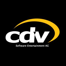 Cdv Software Logo Vector PNG | CDV Software Entertainment AG emblem | Dynamic gaming publisher wordmark | Modern crescent arc brand symbol