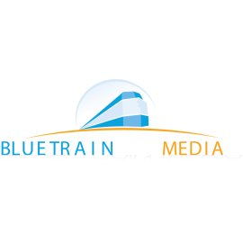 Blue Train Media Logo Vector | Modern Digital Media Brand Identity | Fast-Forward Communication Symbol | Dynamic Technology and Innovation Emblem