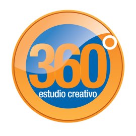 360 Estudio Creativo logo design | Modern circular brand emblem | Bold numeric centerpiece | Vibrant orange and blue identity